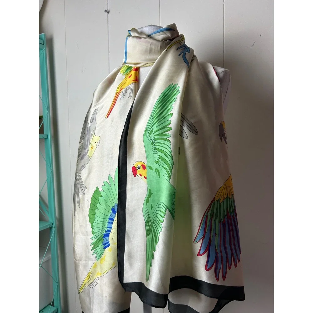Tropical Bird Oversized Satin Scarf Wrap Resort Wear Vacation Beach Costal
